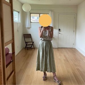 Not Perfect Linen Sage Green Midi Skirt, Size Small